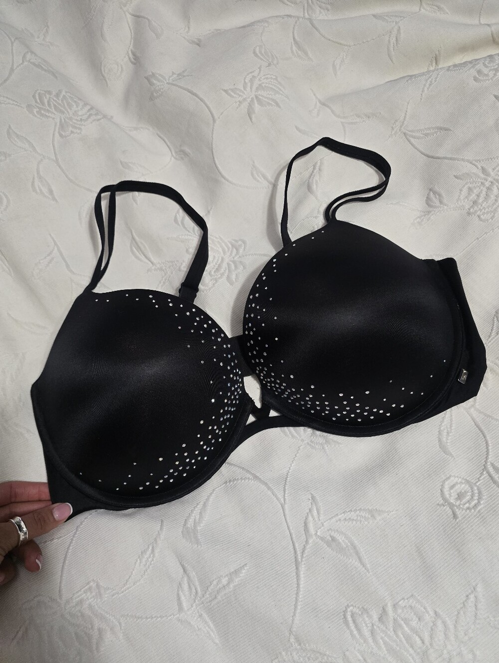 Black Victorias Secret Rhinestone Pushup Bra